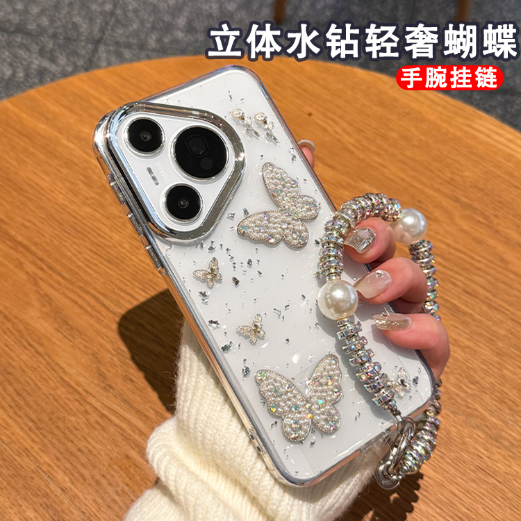 滴胶立体闪钻蝴蝶适用于华为pura70pro+手机壳透明pura70高级感