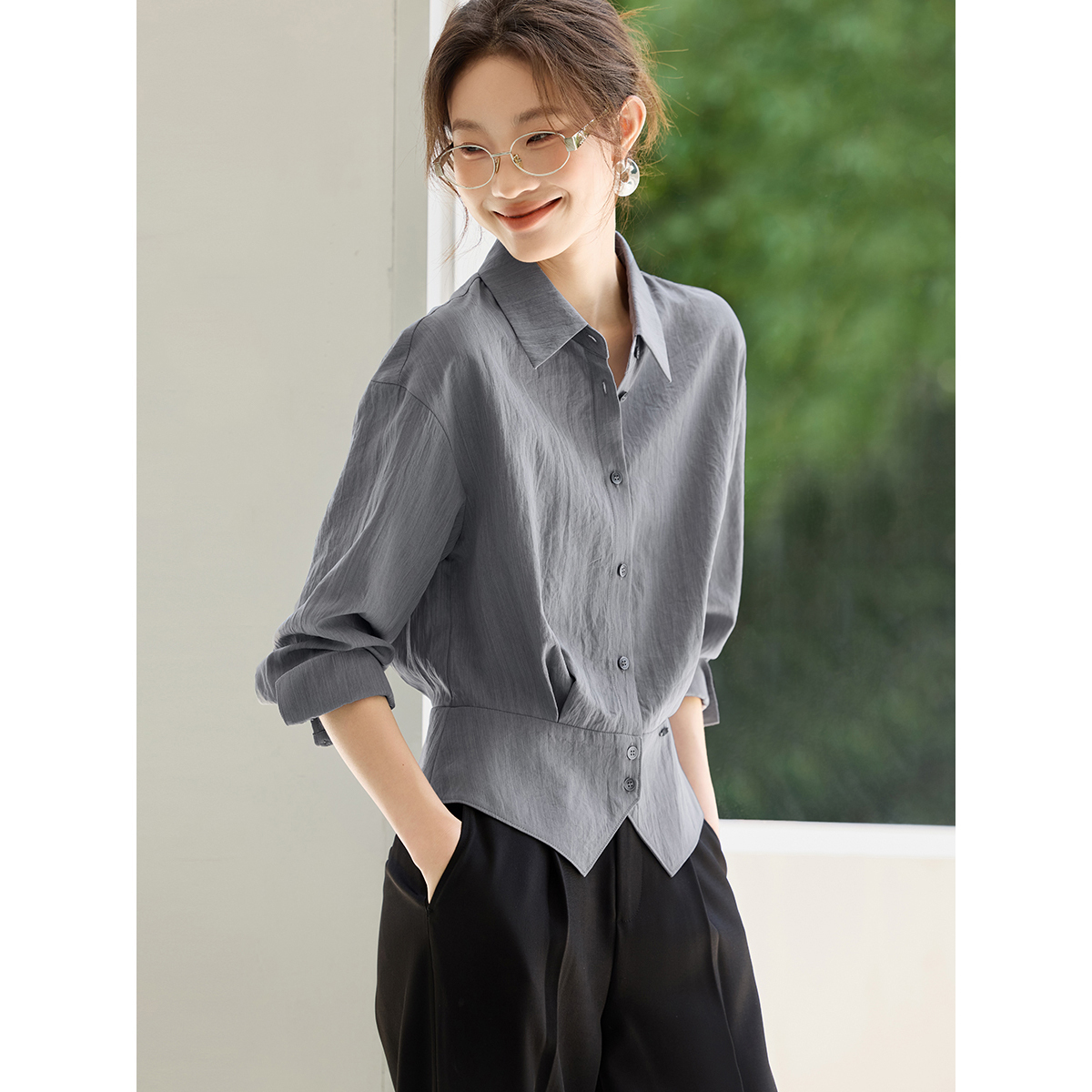 法式气质女士衬衫早秋上衣2025秋季爆款通勤百搭小衫收腰显瘦衬衣