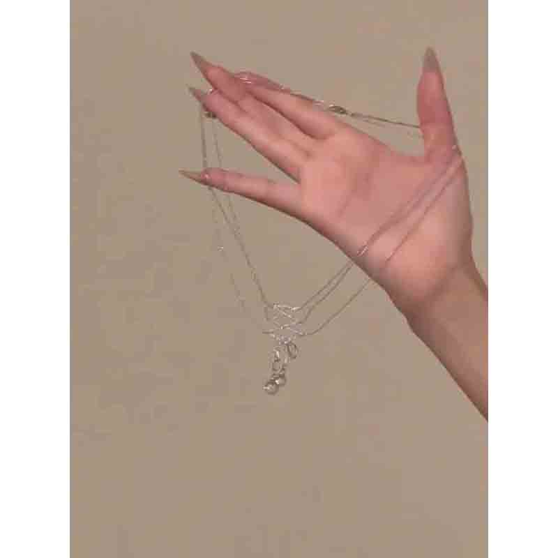 合金项链 “芭蕾丝带”蝴蝶结丝透明圆珠项链高级感简约百搭锁骨链