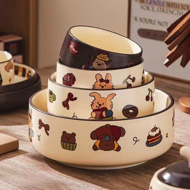 萌趣小熊卡通碗家用可爱创意陶瓷(散件)