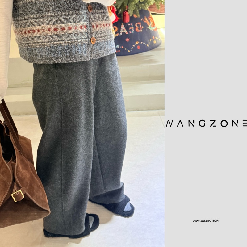 WANG ZONE｜高级灰绵羊毛垂坠感百搭松紧腰阔腿直筒裤