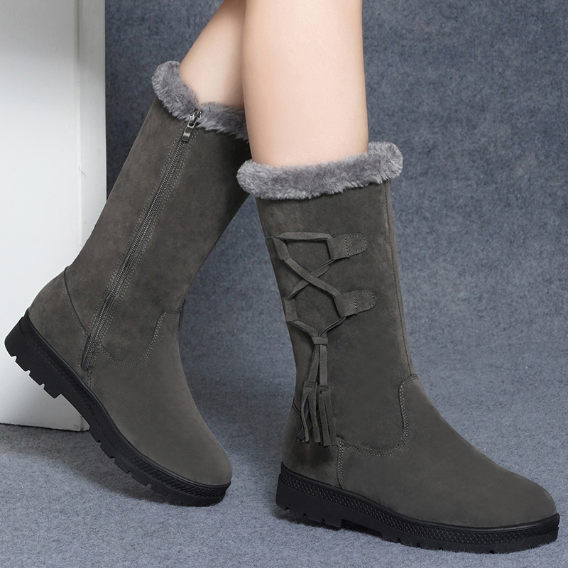 流苏加厚防滑防水中筒靴子雪地靴2025冬季新款厚底平底保暖棉靴女