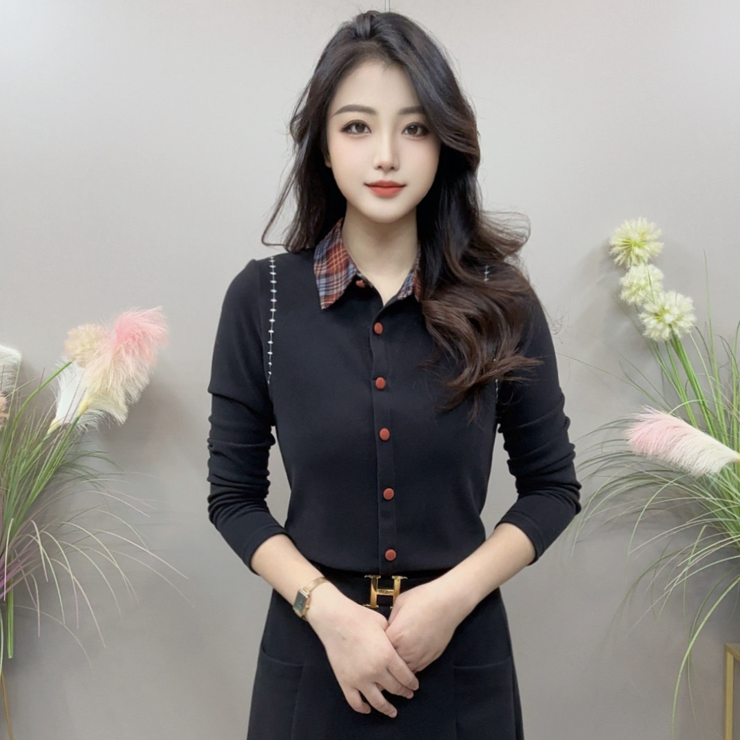 【KK】YLY89163冬季上新经典格子翻领款气质百搭衬衫