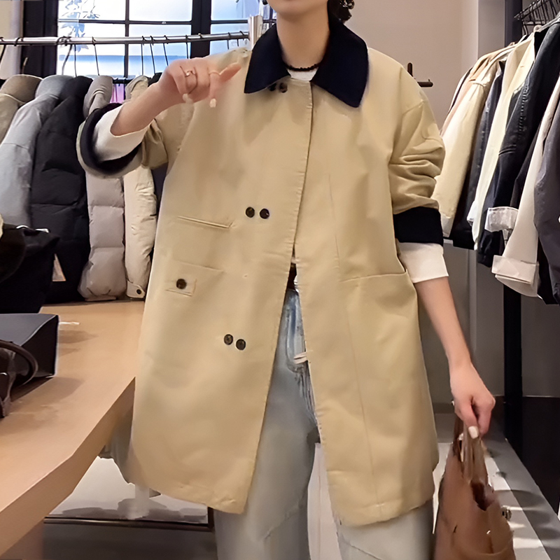 卡其风中长款风衣女2025春秋新款休闲宽松时尚显瘦工装风外套大衣