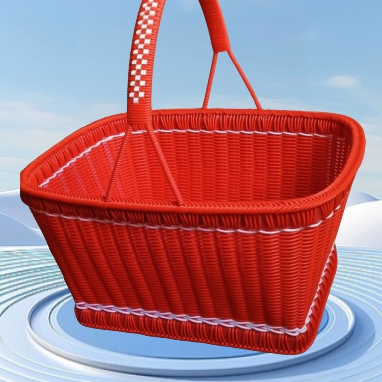 手工塑料长方形手编提篮买菜购物篮拜仿藤条礼篮手工编织篮子手提