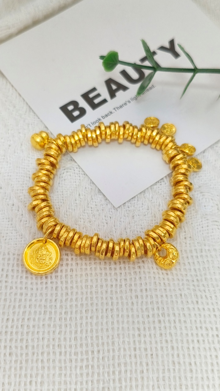 足银手链 平安喜乐财神盘缠手串礼遇手串七夕金色礼物送女友