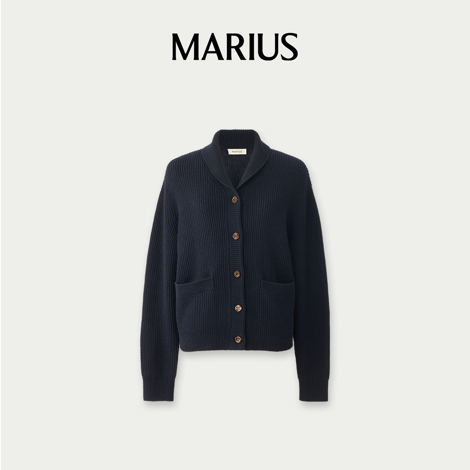 MARIUS“老钱衫”青果领微落肩短款直身版美丽诺针织开衫