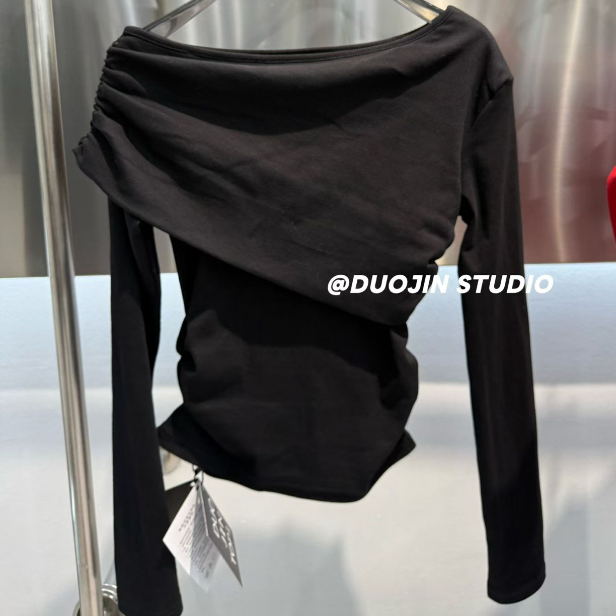 秋冬新款斜肩长袖修身显瘦辣妹内搭打底T恤上衣