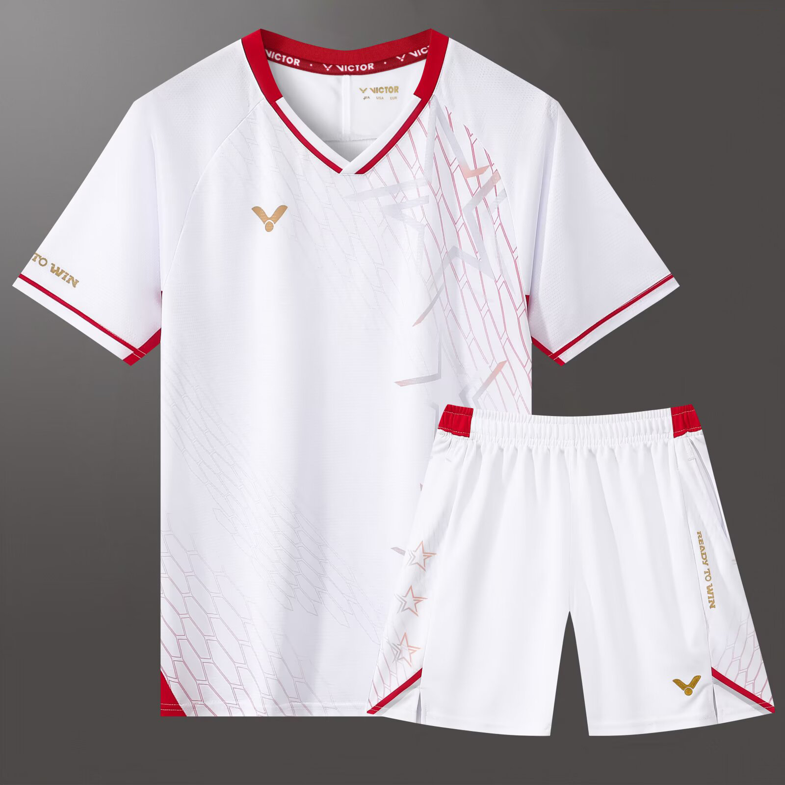 2025新款胜利羽毛球服男款白色中国大学生队服速干透气短袖运动服