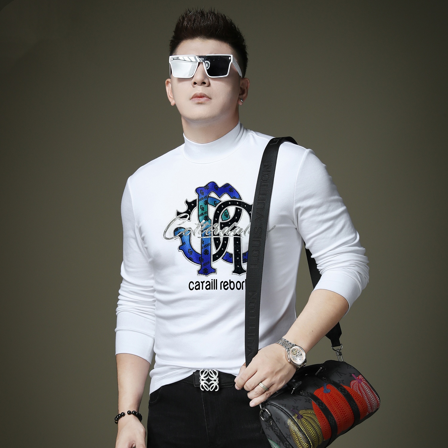 NDSL轻奢欧洲站秋季新款潮牌半高领长袖T恤ins套头休闲内搭打底衫