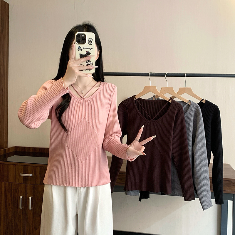 纯色针织打底衫纯欲风长袖上衣时尚百搭气质2025冬季大码女装新款