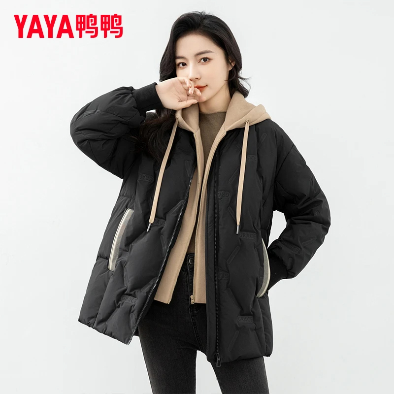 假两件90绒羽绒服女冬季中长款保暖宽松外套YE3B635075L
