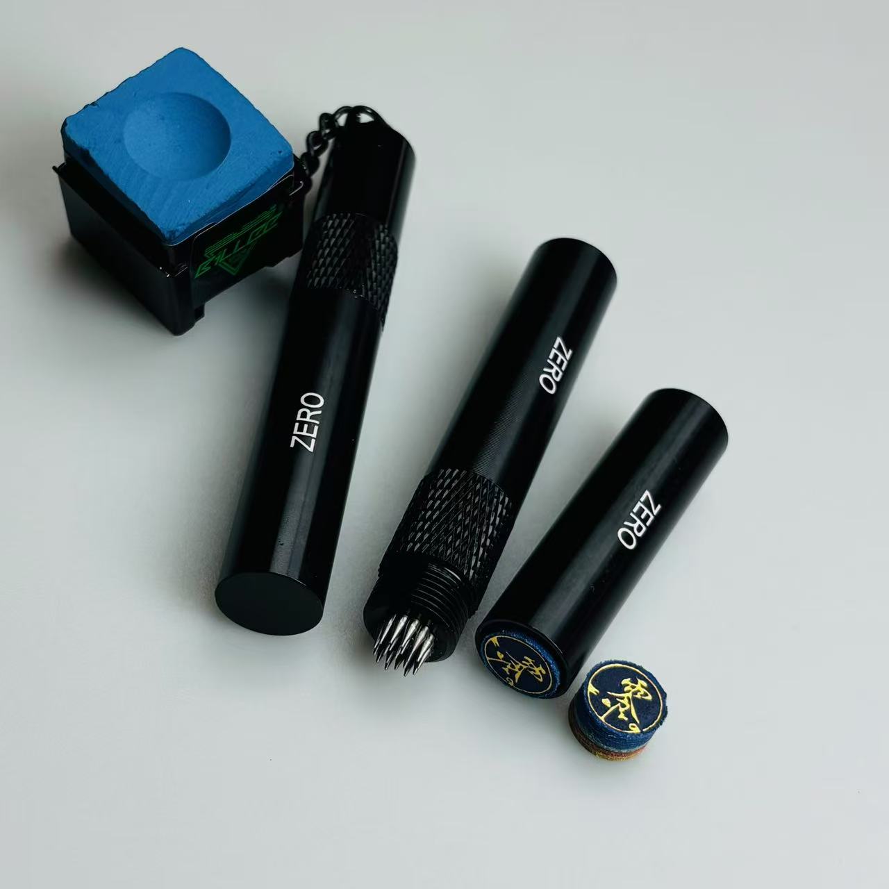 台球巧克笔金属材质三合一刺针唤醒器皮头存储仓多功能巧粉夹工具