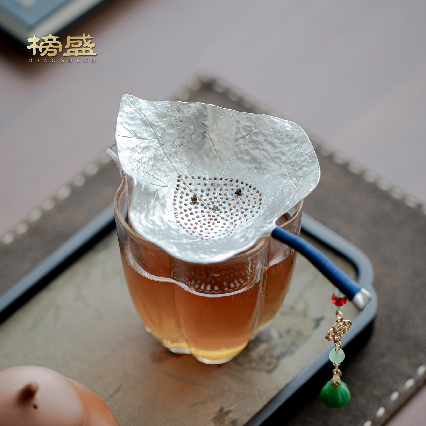 榜盛纯锡菩提叶茶滤手工创意锡制茶漏茶叶过滤网功夫茶具配件