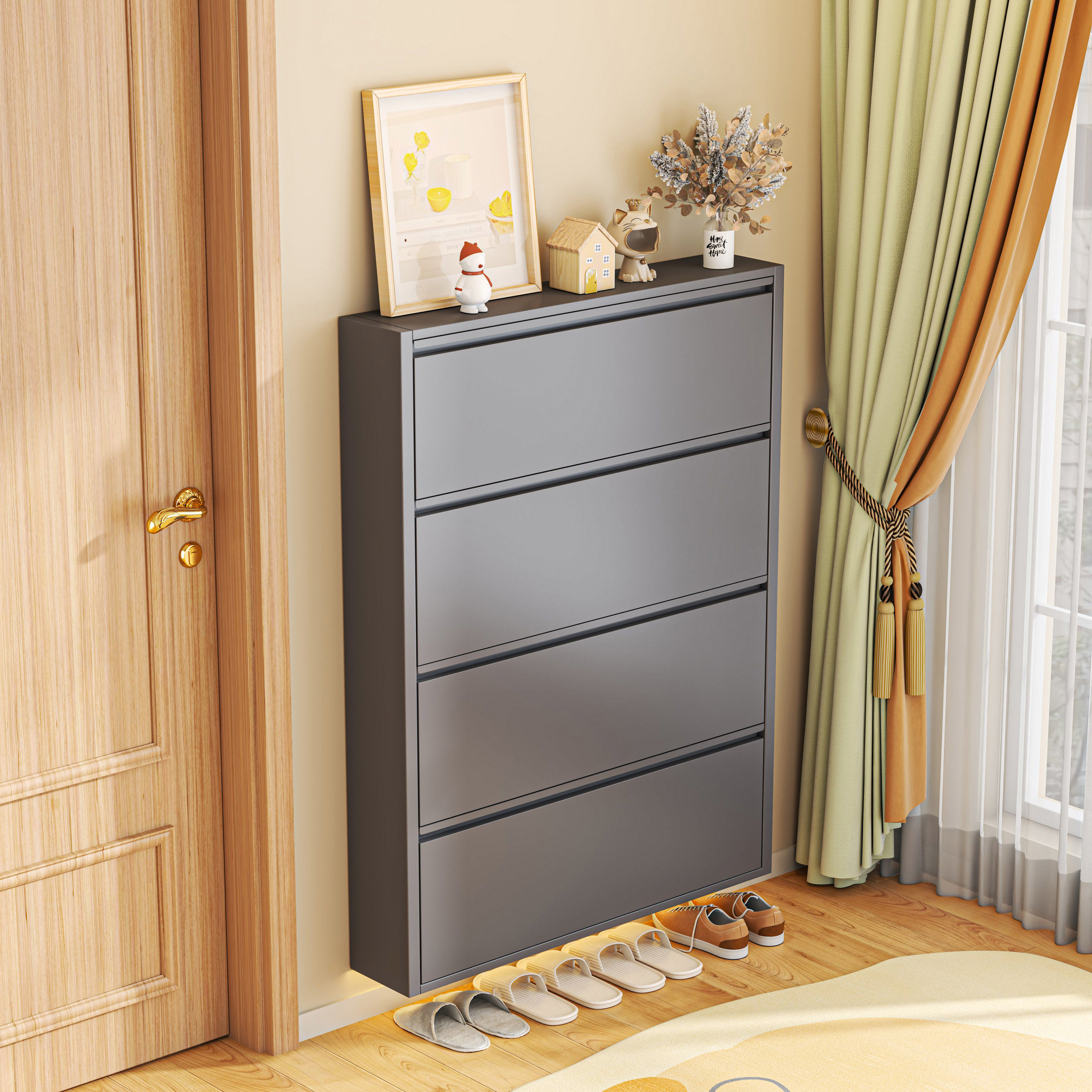 10cm超薄钢制翻斗鞋柜一体靠墙小户型家用入户极窄鞋架门口玄关柜