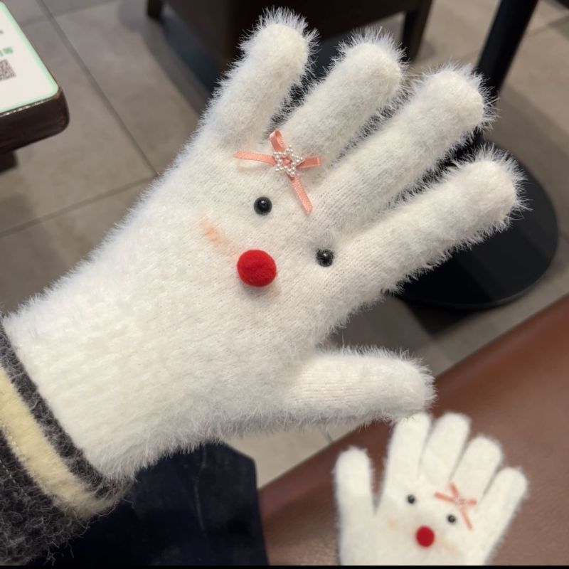 害羞雪人圣诞可爱少女心保暖手套秋冬骑车防寒软妹百搭五指手套
