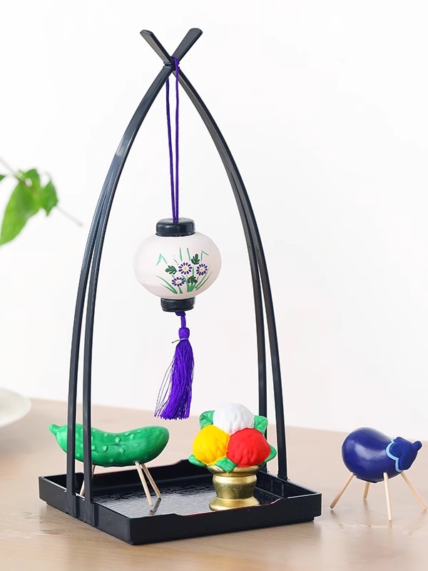 日本进口濑户烧彩堂窯菊盆提灯精灵摆件创意桌面家居饰品礼品盒装