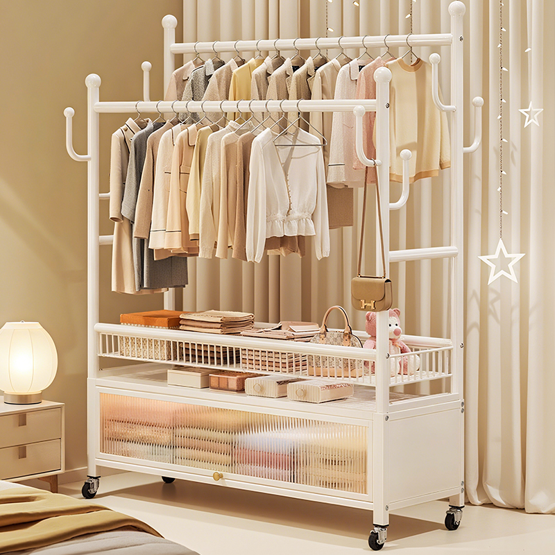 挂衣架子落地式卧室简易双杆挂衣服架子可移动晾衣架多功能衣帽架