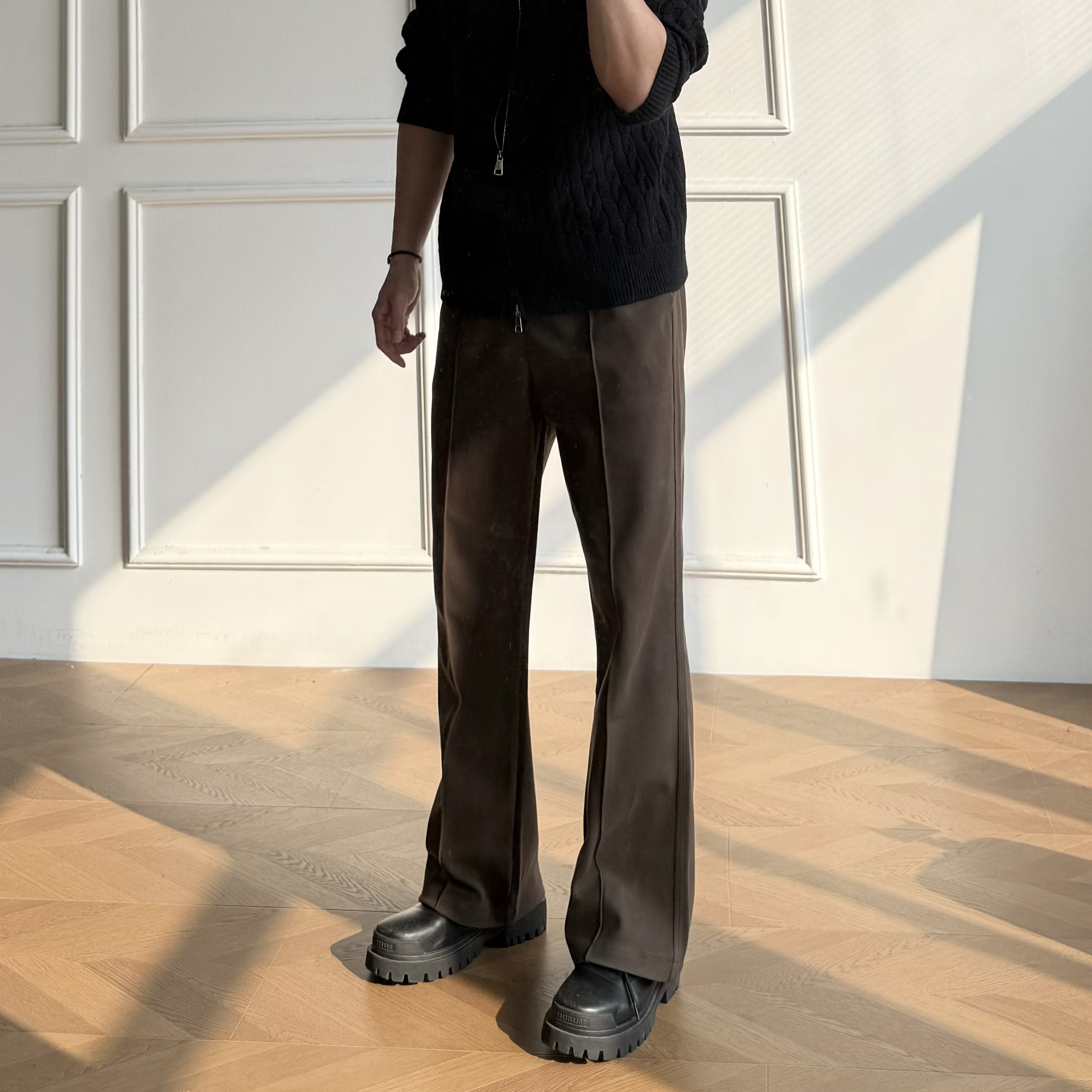 justkingdom秋冬时尚纯色休闲毛呢西装裤宽松显瘦高腰垂感直筒裤