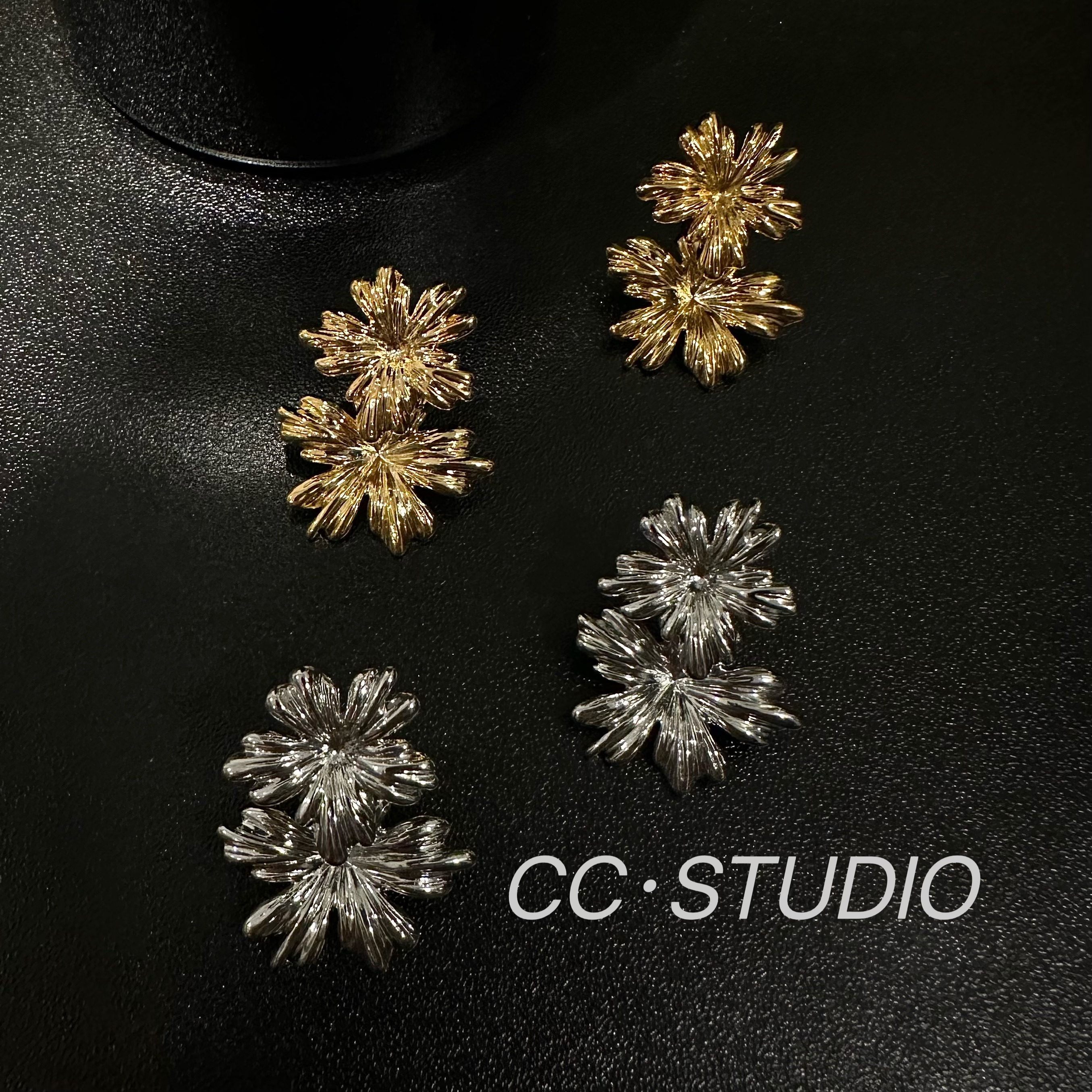 铜合金耳饰 辣妹百搭双层花瓣耳钉（三种戴法）