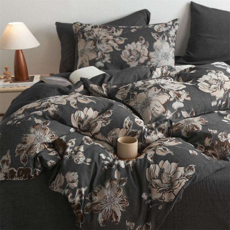 2025新款全棉双层纱四件套纯棉床单纱布提花被套中古风床上用品