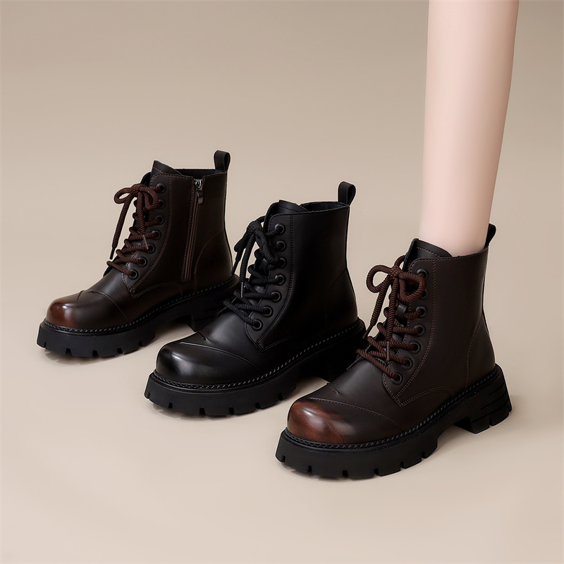 厚底马丁靴女款2025春秋单靴软底百搭英伦风时尚百搭系带短筒靴子