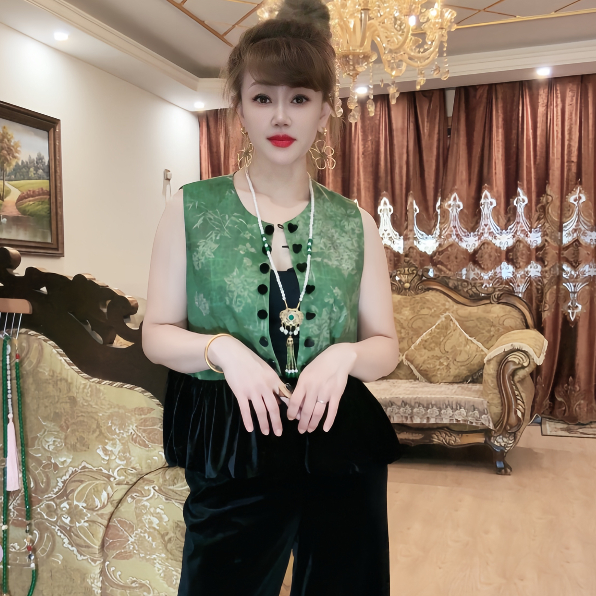 【七七特定】新中式老钱风欢喜马夹秋装新款丝绒拼接下摆双排扣潮