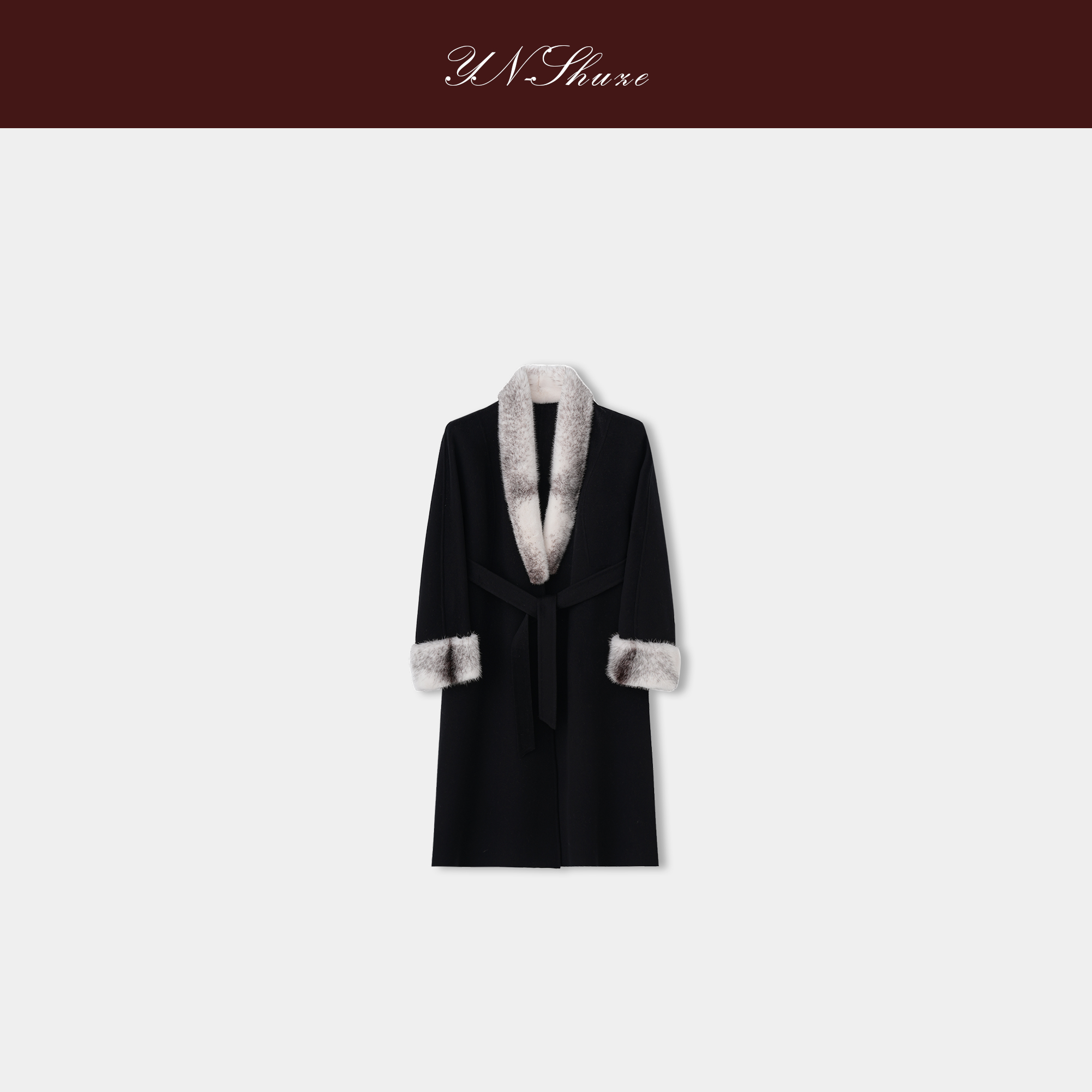 YN-SHUZE【墨玉貂】设计师冬季法式黑色毛呢外套女SZ-YNB-5086