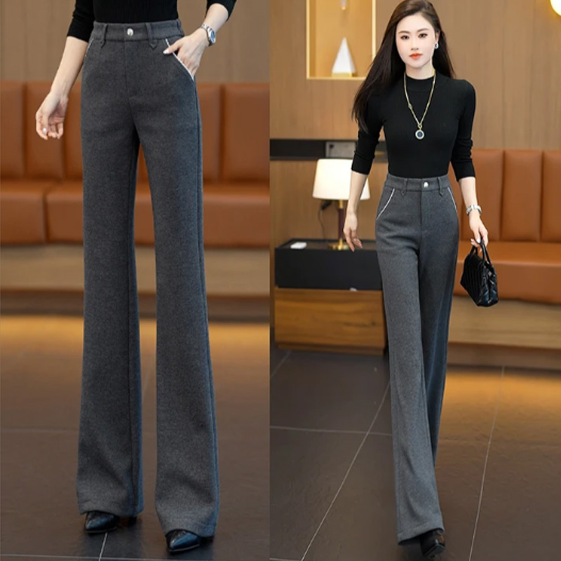 雅鹿毛呢微喇裤女士2025秋冬新款高腰显瘦保暖不贴腿喇叭裤子