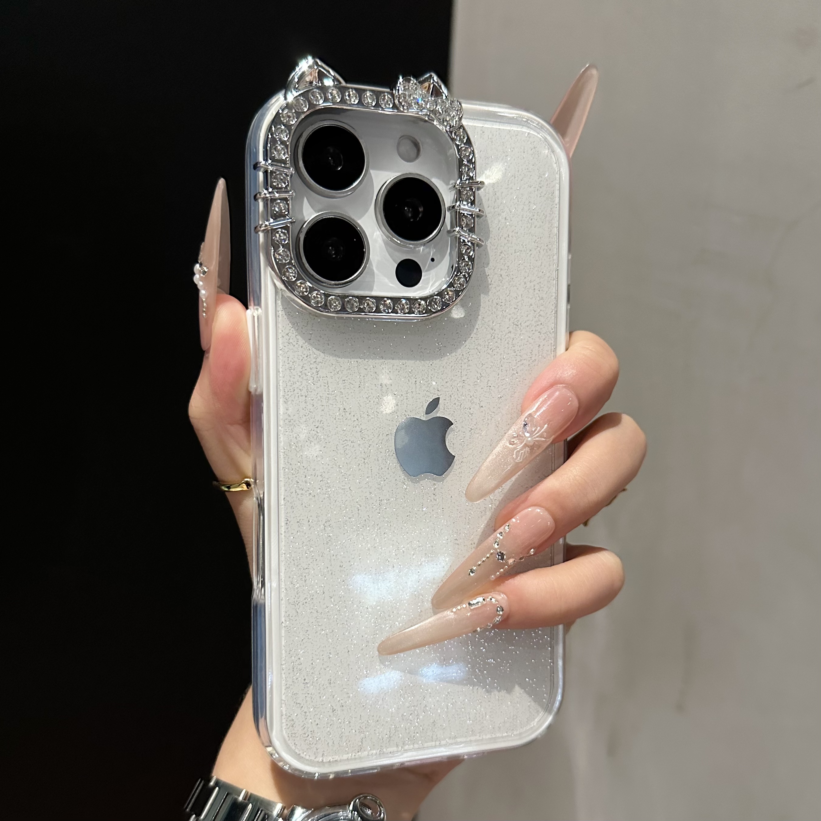 轻奢闪钻猫耳朵镜头适用于苹果17手机壳iPhone16promax防摔15潮14