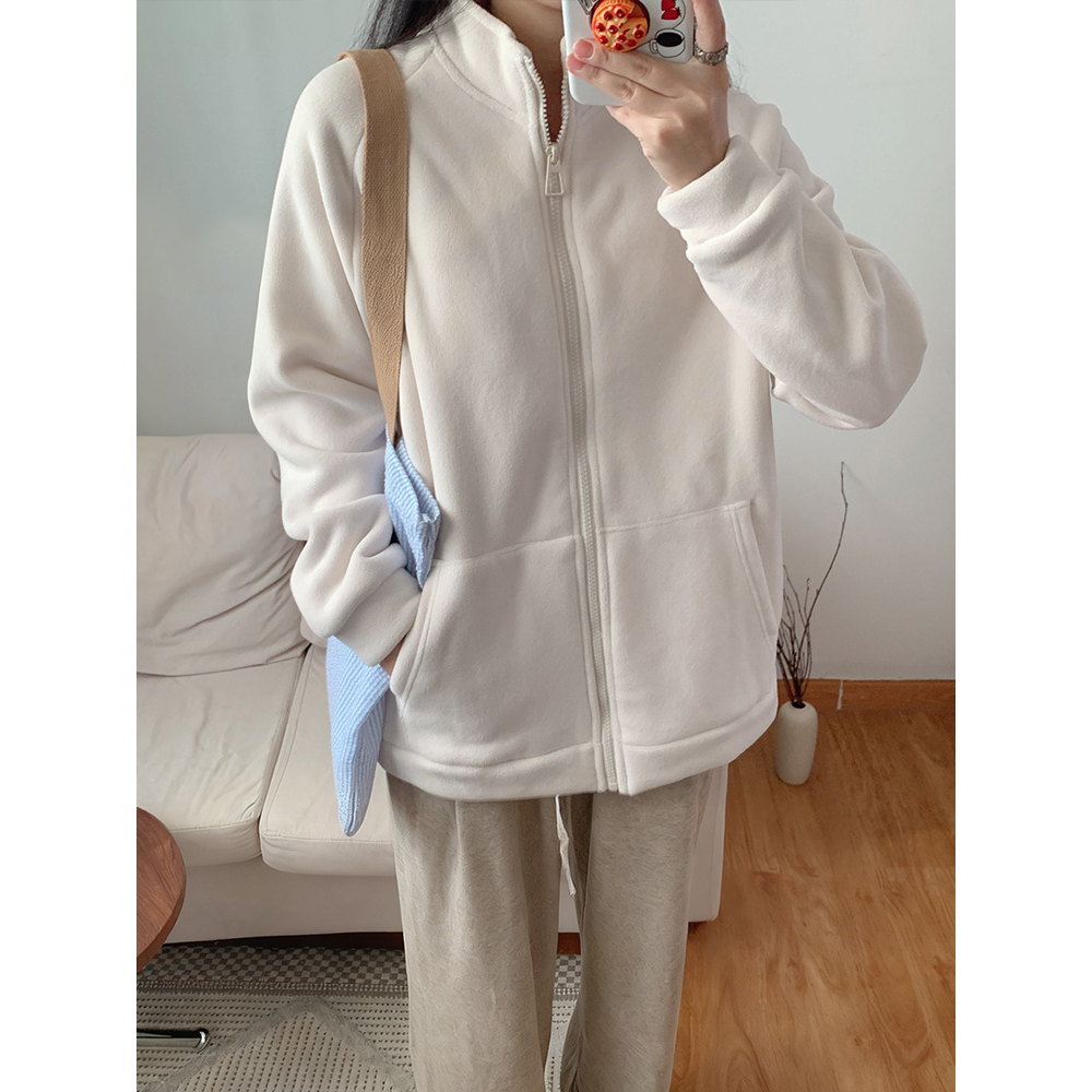 CKKOR秋冬装开衫立领保暖双面摇粒绒网红洋气炸街女装韩系短外套