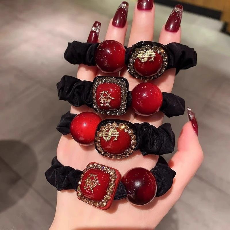 新年款发财方块发圈女韩版百搭扎马尾丸子头皮筋本命年网红发饰