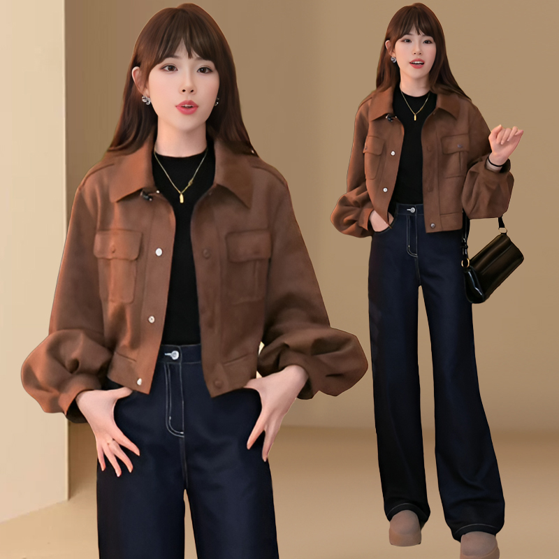 工装翻领短外套女春秋新款短款小个子韩版宽松休闲显瘦夹克上衣