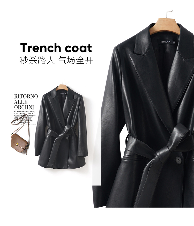 海宁真皮2025春秋新款宽松皮衣女显瘦遮臀西装夹克通勤外套中长款