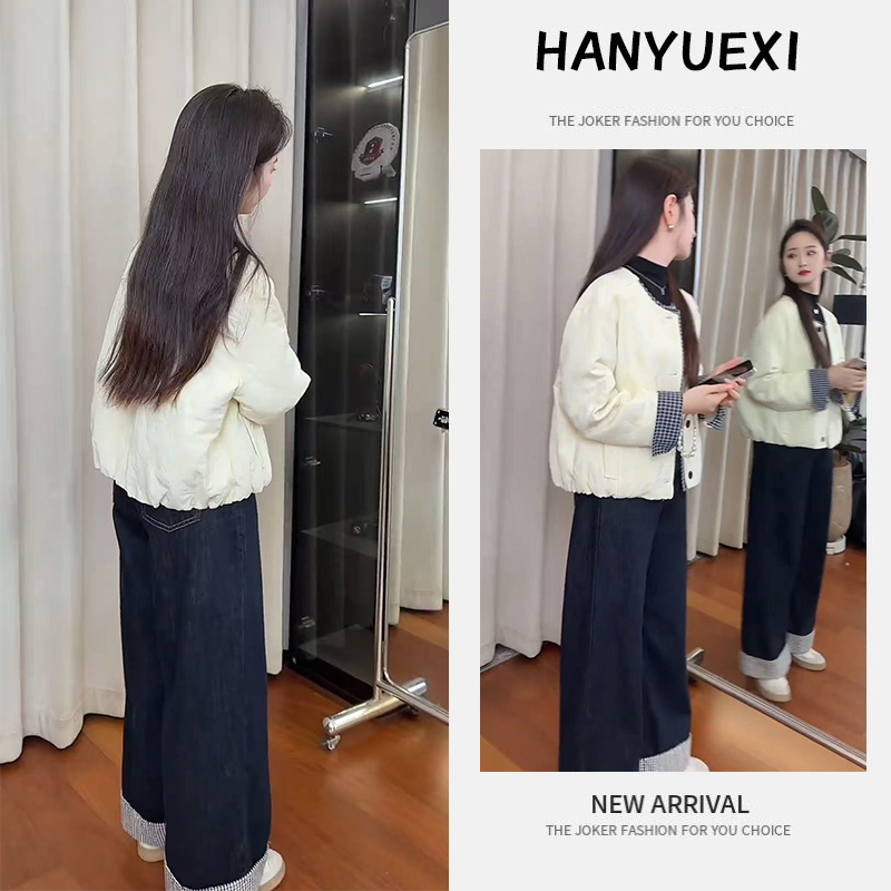 韩系氛围感穿搭2025新款秋冬气质显瘦短款外套气质牛仔裤两件套潮