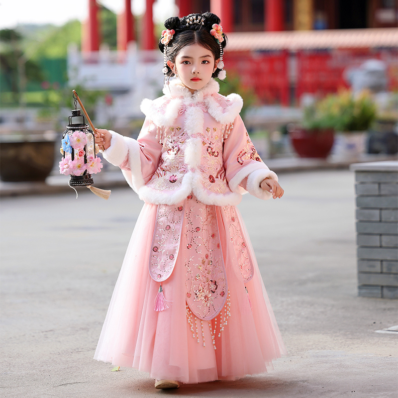 汉服女童冬季加绒唐装裙2025新款中国风公主裙冬装儿童新年装衣服