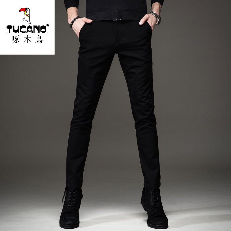 秋冬新款高端纯黑色修身小脚牛仔裤男士休闲韩时尚版潮流长裤男