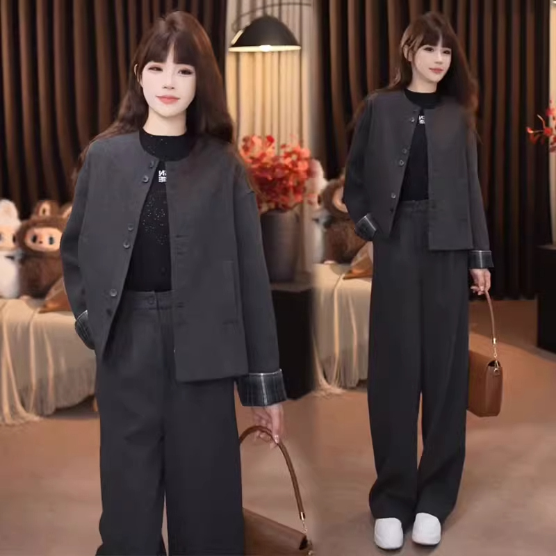 时尚套装女2025秋季新款时髦洋气小香风毛呢外套阔腿裤气质两件套