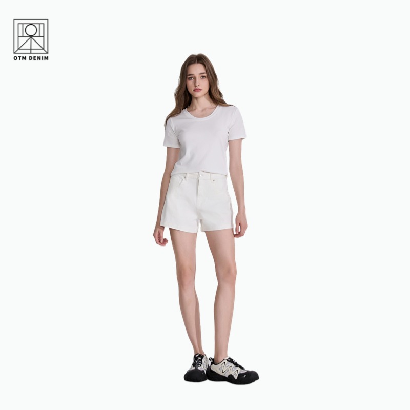 OTM DENIM【骑士】夏季女士A字高腰四面弹牛仔短裤显瘦白色轻奢