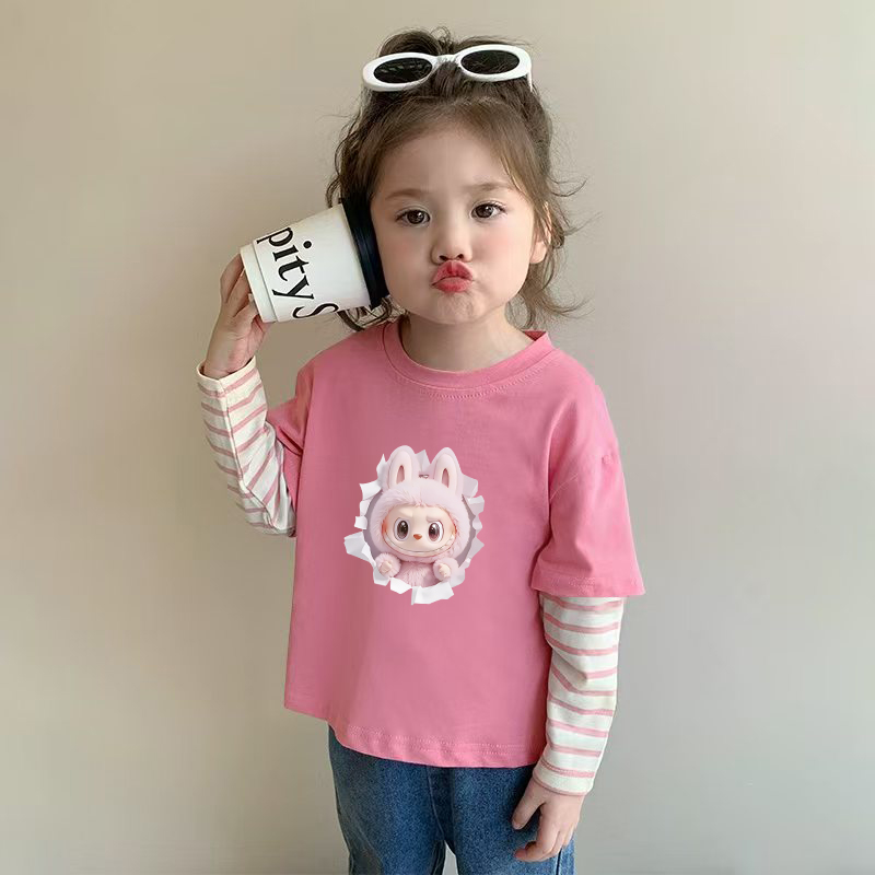 纯棉公主风秋T恤冬款宽松长袖男女春秋条纹T恤女童韩版秋季学院风