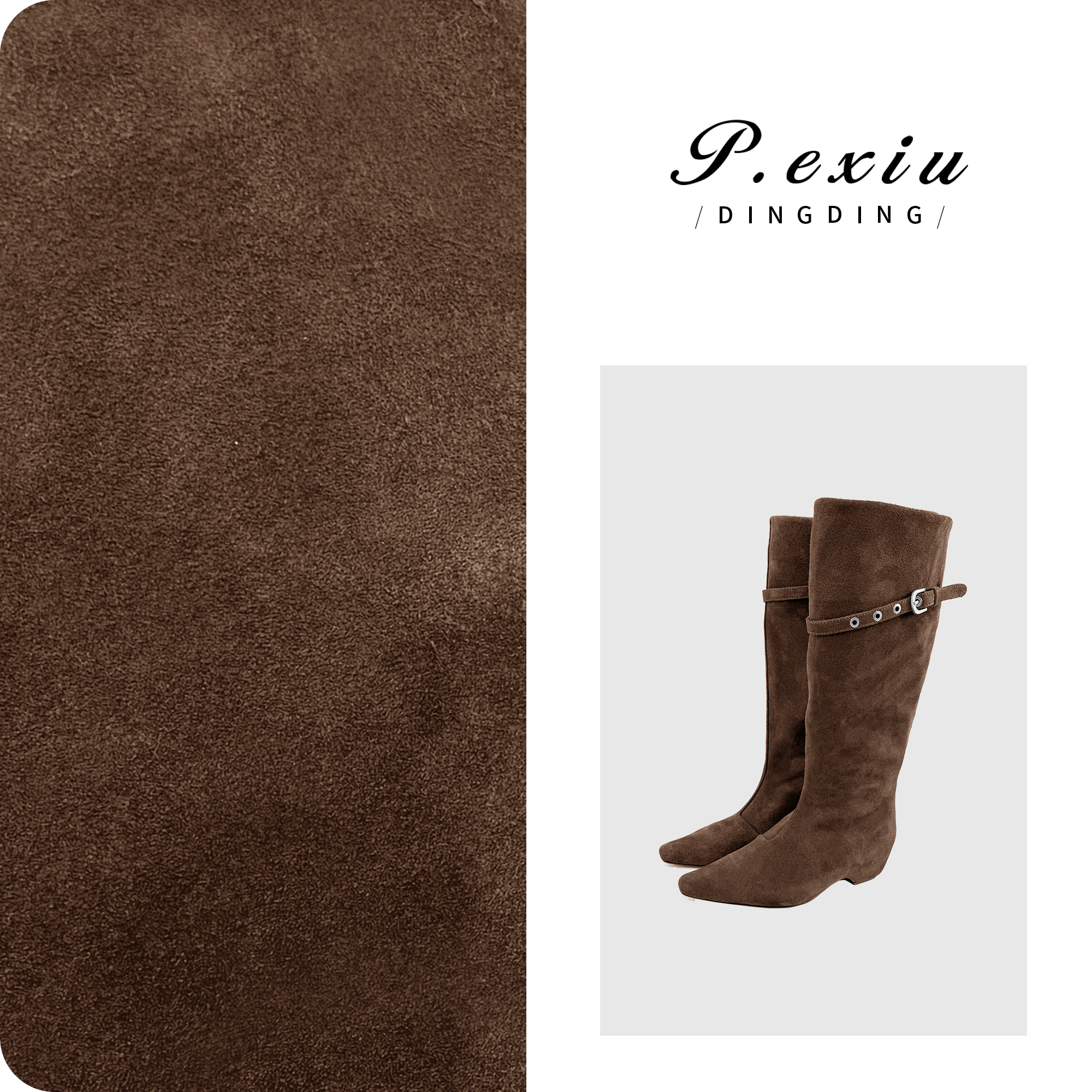 牛麂皮尖头美拉德复古时装靴坡跟中筒靴 TB25012