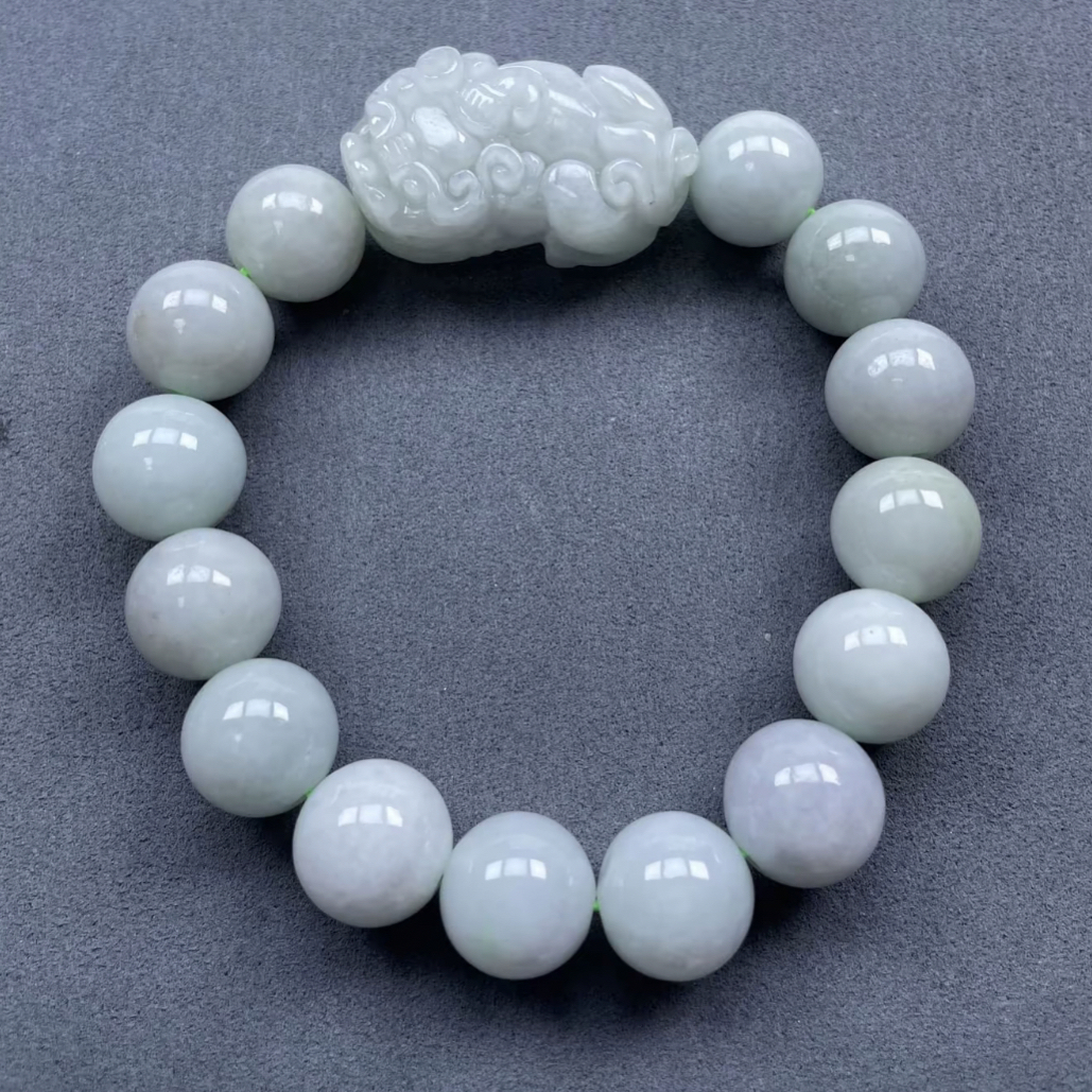 翡翠A货貔貅手串卡1.4白冰种水好【超哥宠粉】