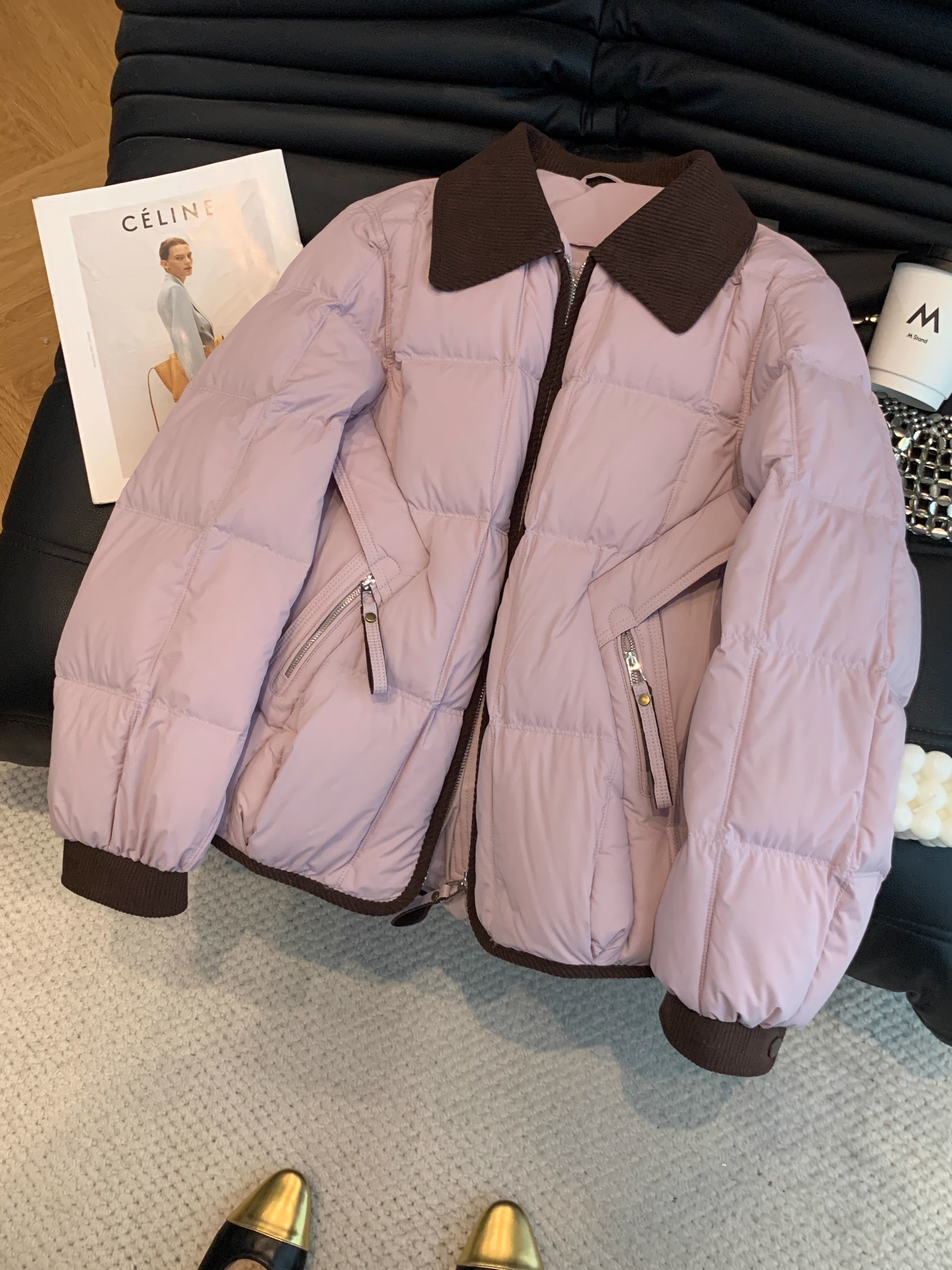 2025冬装新款韩系气质拼接撞色翻领设计感女装短款休闲风棉服外套