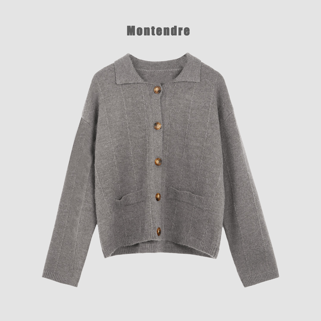 【MonTendre】秋冬新款 R 老钱风休闲百搭针织衫复古翻领纯色上衣女