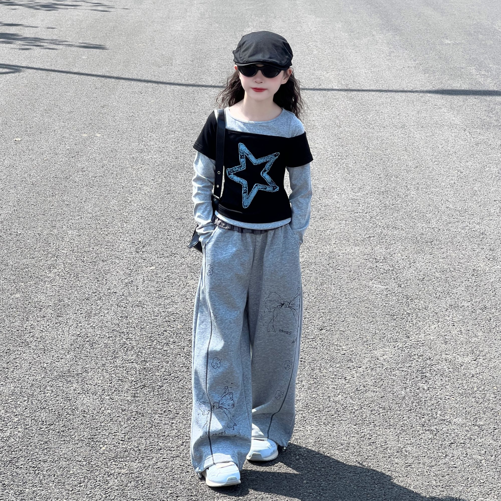 初中生穿搭女童女孩6-12岁潮款套装T恤卫裤儿童秋季2025新款爆款