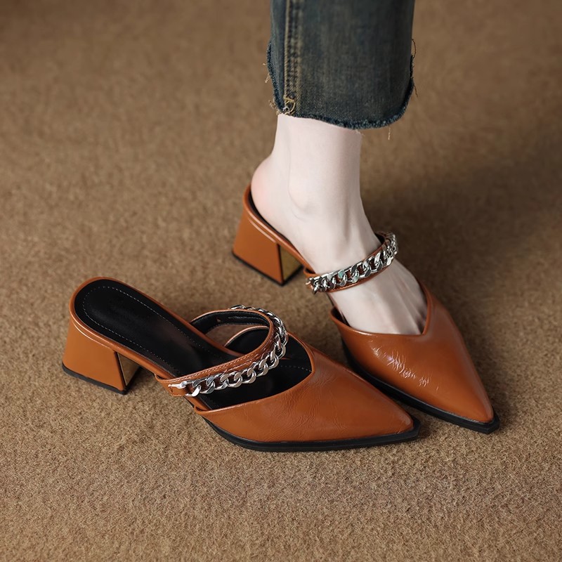 2025夏日配裙子高跟穆勒单鞋绝美时尚高级感包头半拖鞋女外穿一字