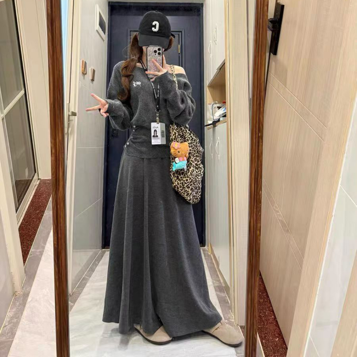 现货 WESATAYOOMNE斜肩收腰毛衣女女半身裙慵懒风套装韩系氛围感