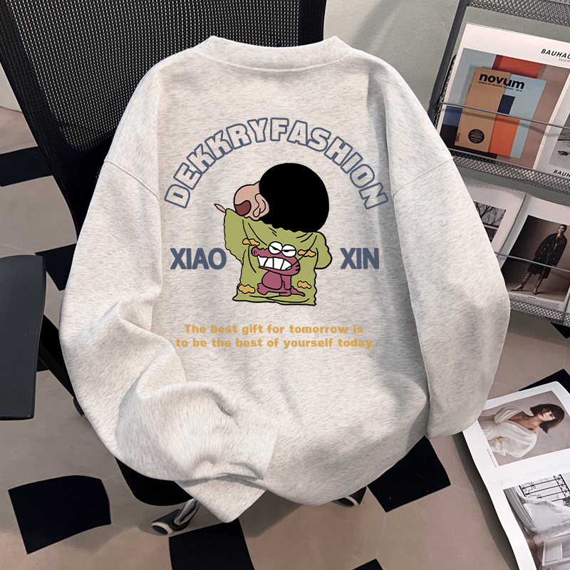 Dekkry潮流重磅纯棉长袖男女款秋冬卡通蜡笔小新印花嘻哈t恤上衣