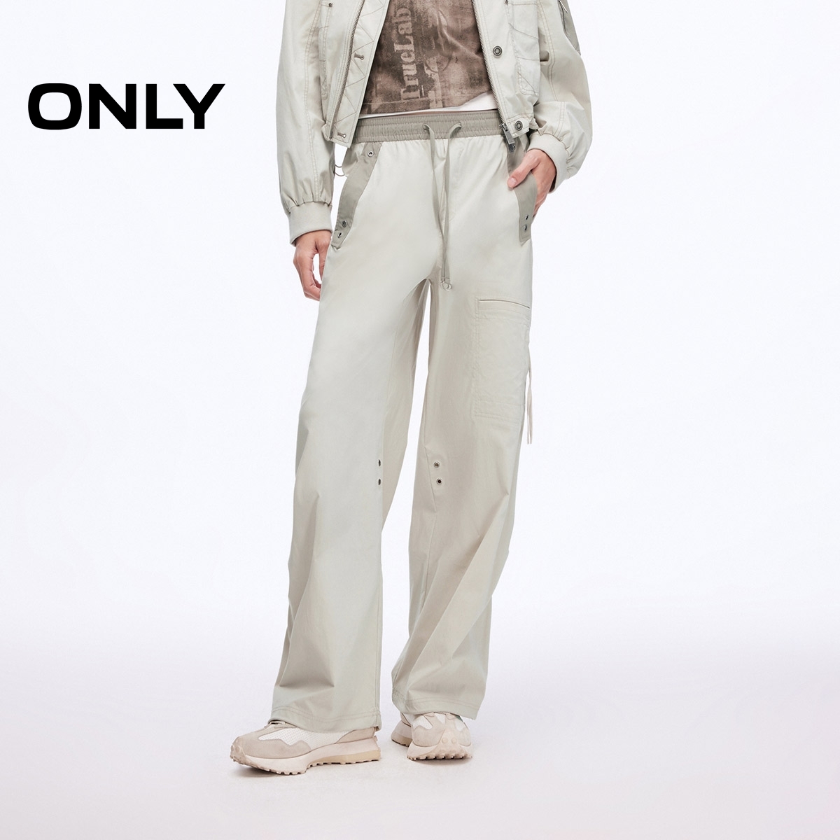 ONLY2025夏季新款抽绳宽松显瘦高腰直筒裤长裤休闲裤女|125214023