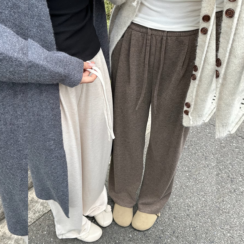 灰色软糯风阔腿裤女春秋2025新款小个子加绒休闲裤高腰垂感糯米裤